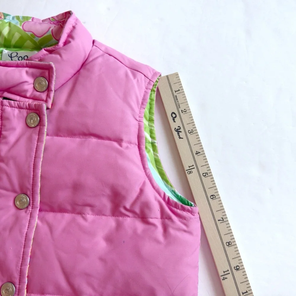 Lilly Pulitzer Floral Reversible Down Puffer Vest Girls 6X Pink Tropical Preppy